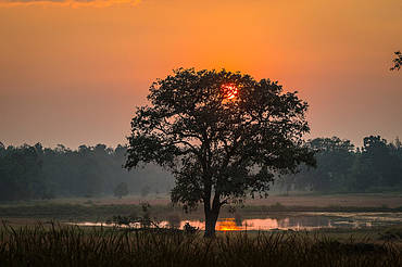 Sunset over water rich landscape